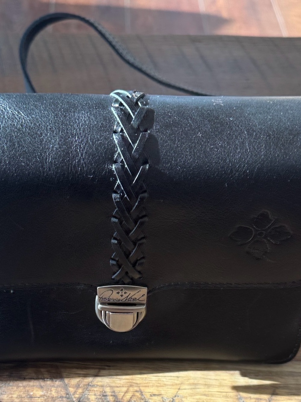Patricia Nash Black Leather Crossbody with Silver-Tone Clasp